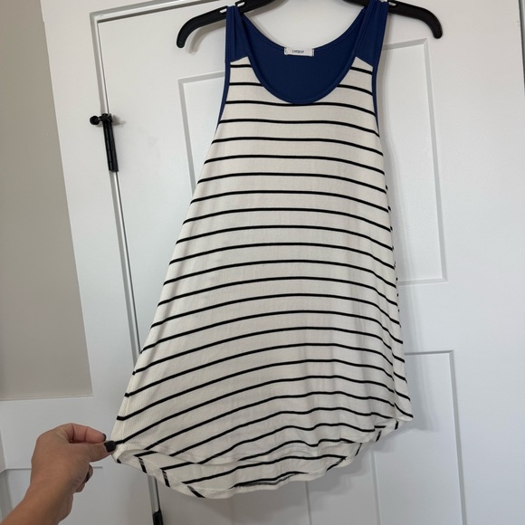 Cherish racerback Tank Top Black White Blue Striped Rayon Spandex Size Large - Picture 3 of 9